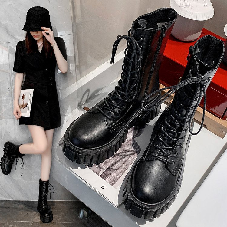 British Style Thick-soled Cross-strap Martin Boots Karis Fashions