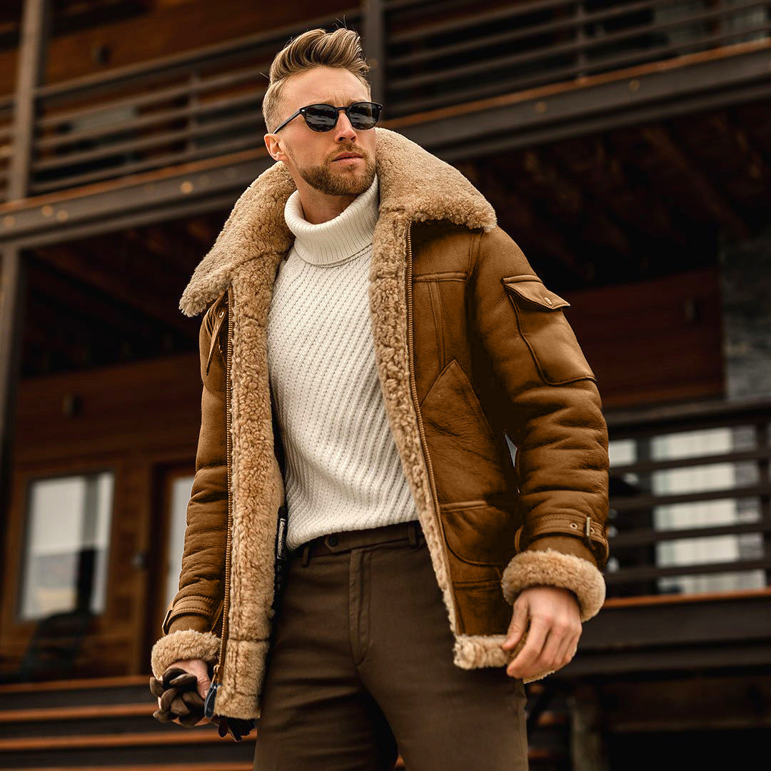 Men's Plush Thickened Mid-Length Coat - Large Size Karis Fashions