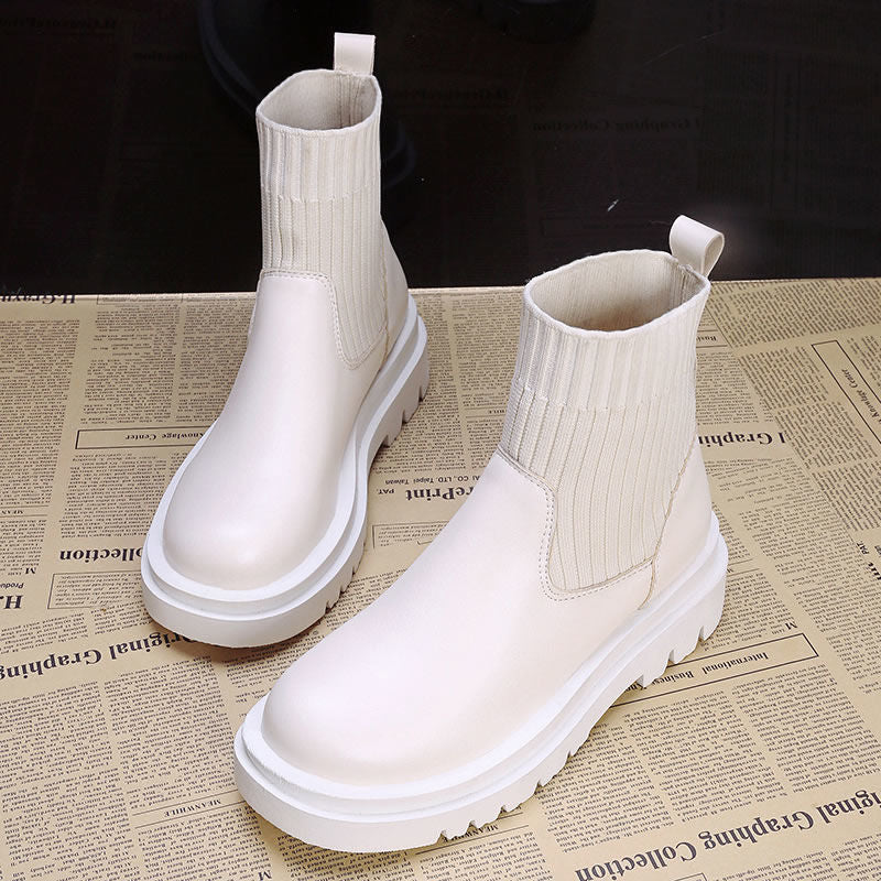 British Style Lace-up Platform Short-knit Martin Boots Karis Fashions