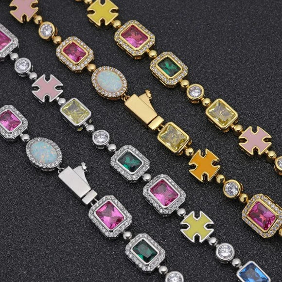 Gold-Plated Hip-Hop Gemstone Necklace Karis Fashions
