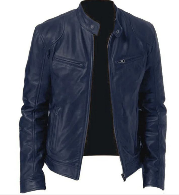 Men's Zip Cardigan PU Leather Jacket With Stand Collar Karis Fashions
