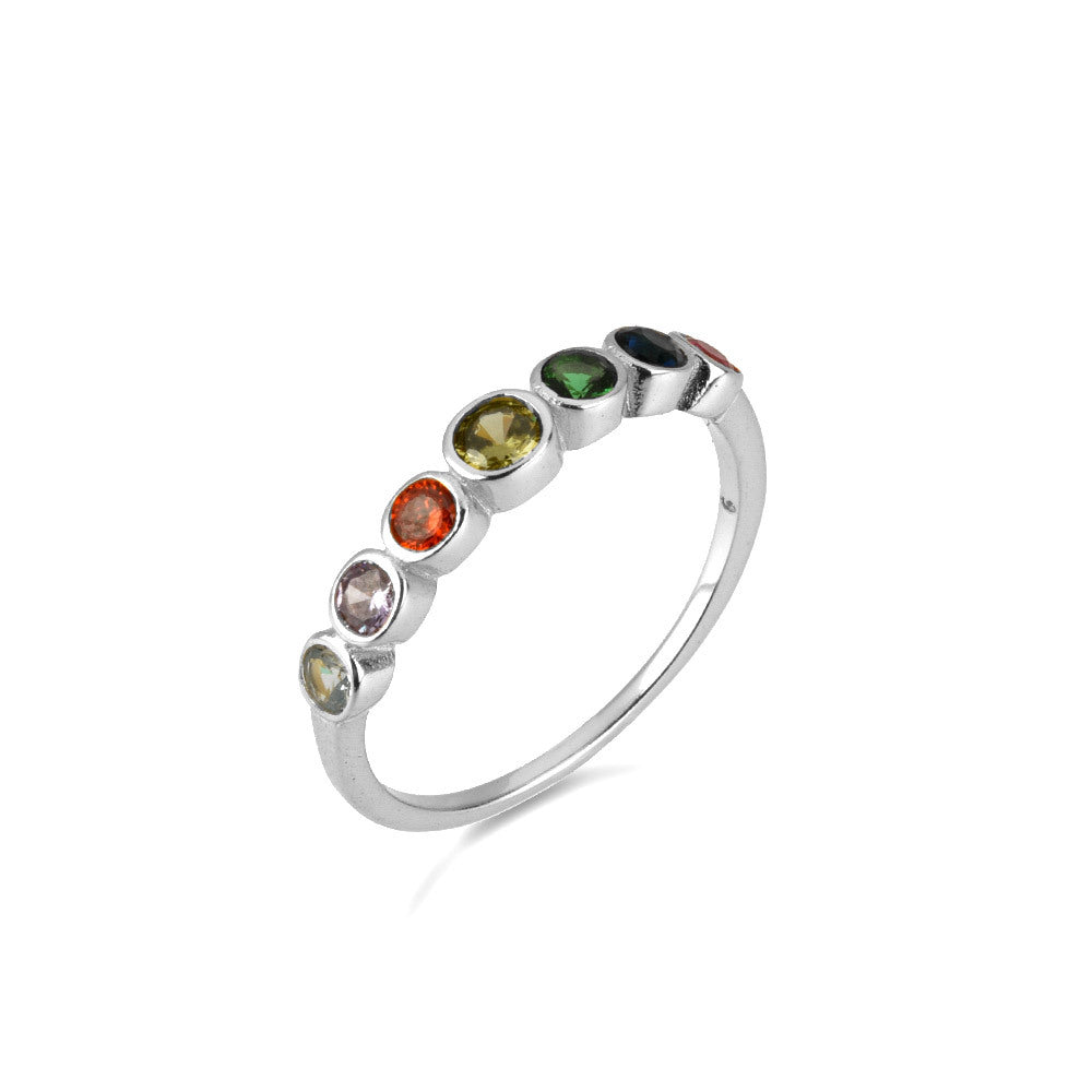 S925 Sterling Silver Rainbow Zircon Ring for Women Karis Fashions