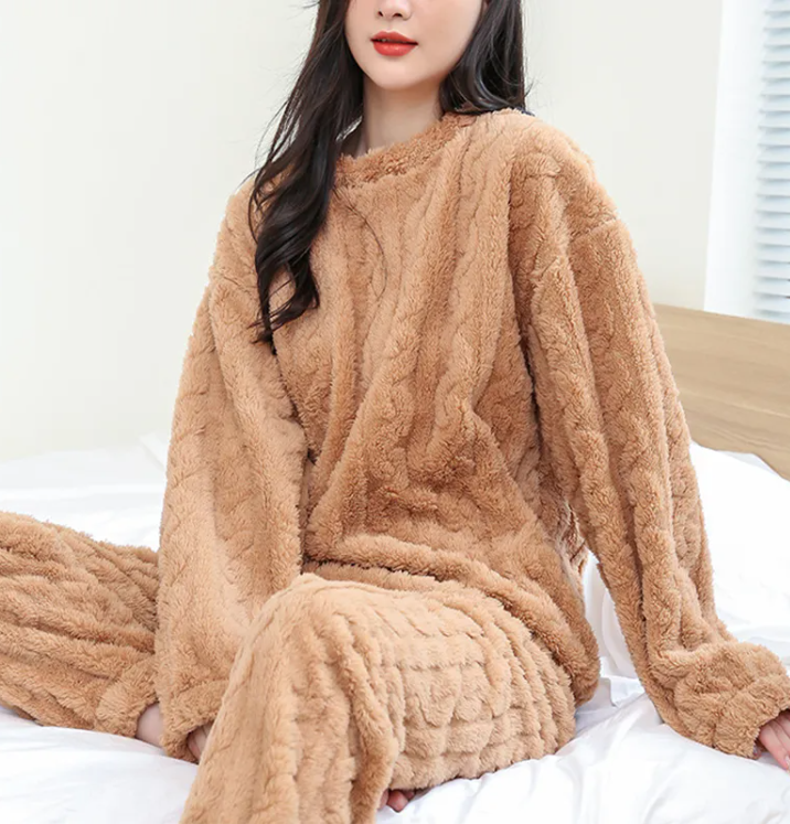 Winter Coral Velvet Pajama Set – Warm Pullover & Pants Karis Fashions
