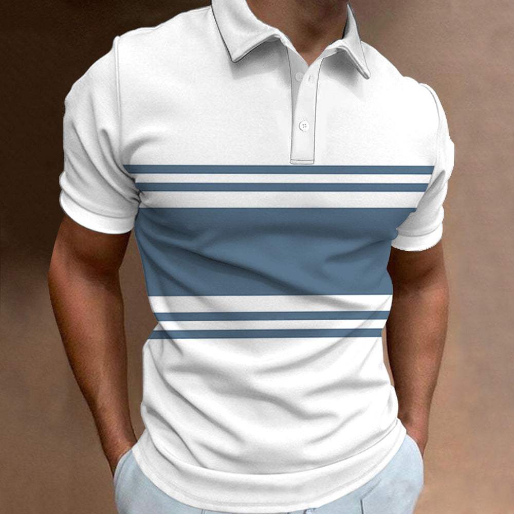 Men's 3D Digital Print Fashion Striped Polo Shirt Karis Fashions