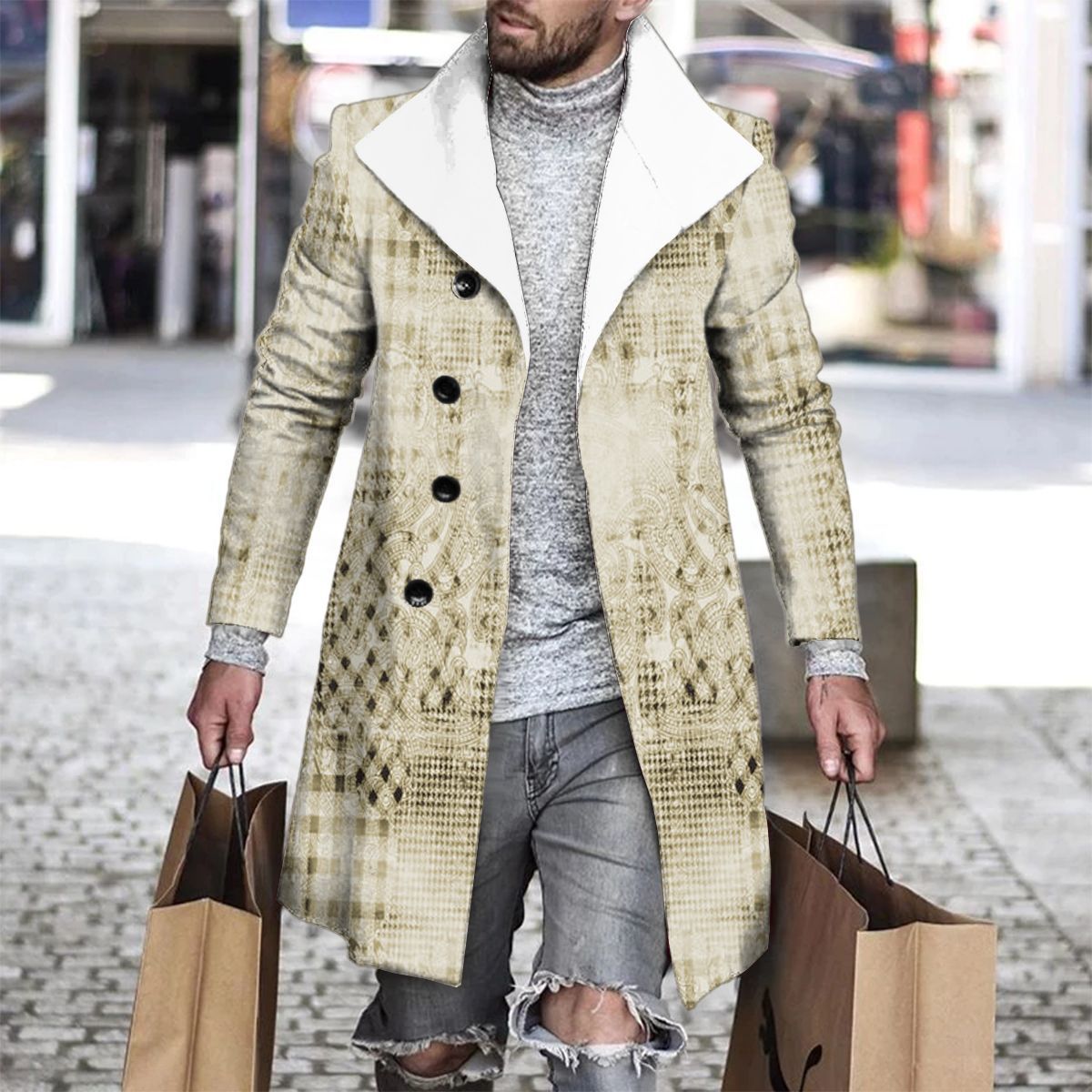 3D Printed Men's Woolen Lapel Jacket Karis Fashions