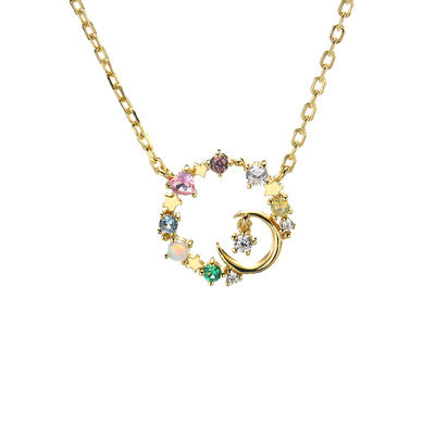 Cute Minimalist Star Moon Opal 925 Silver Gold Necklace Karis Fashions