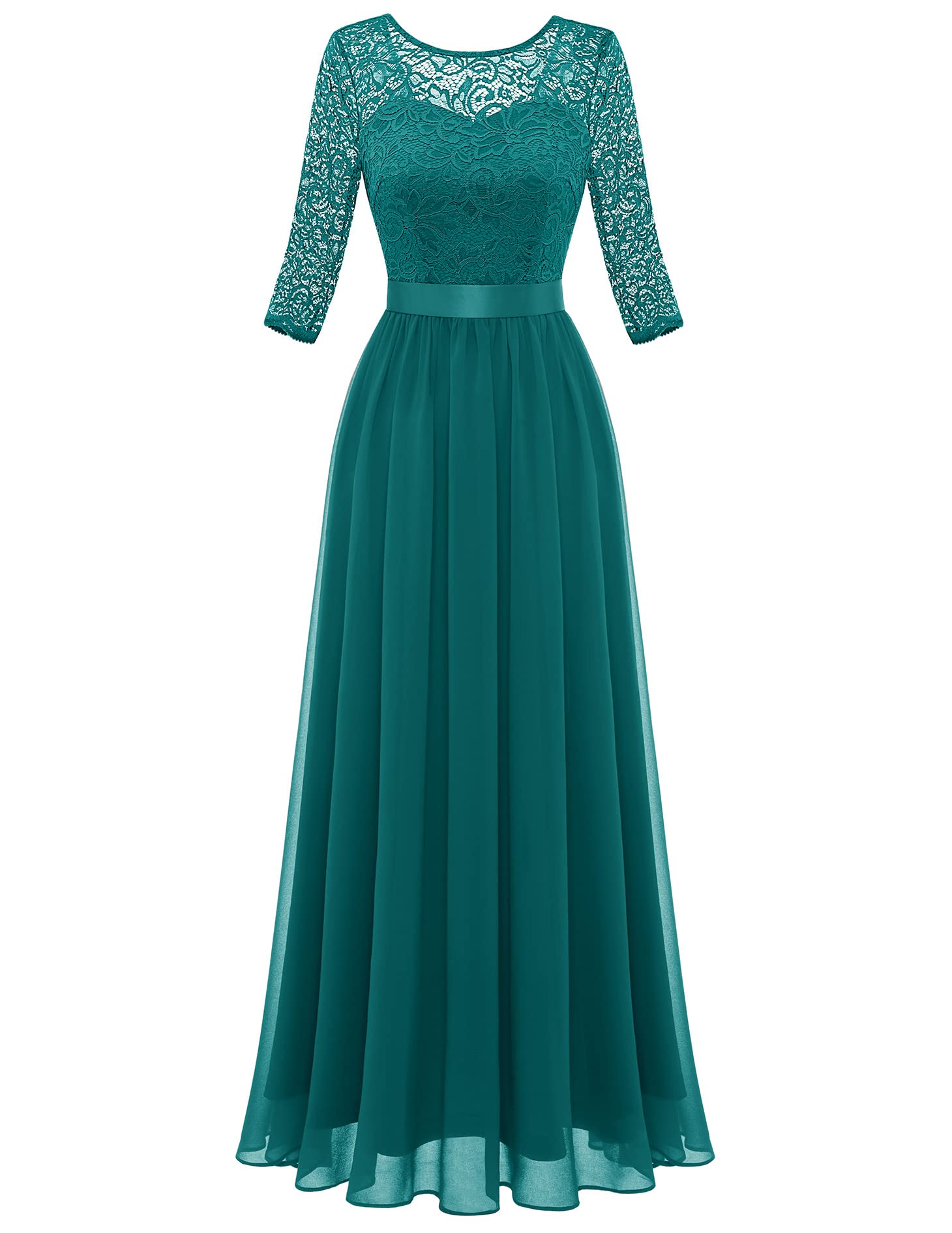 BeryLove Cocktail Dresses for Women Evening Party Vintage Long Sleeve Formal Dresses Elegant Floral Lace Maxi Dress Elegant Prom Dress for Wedding Guest Peacock Green M Karis Fashions