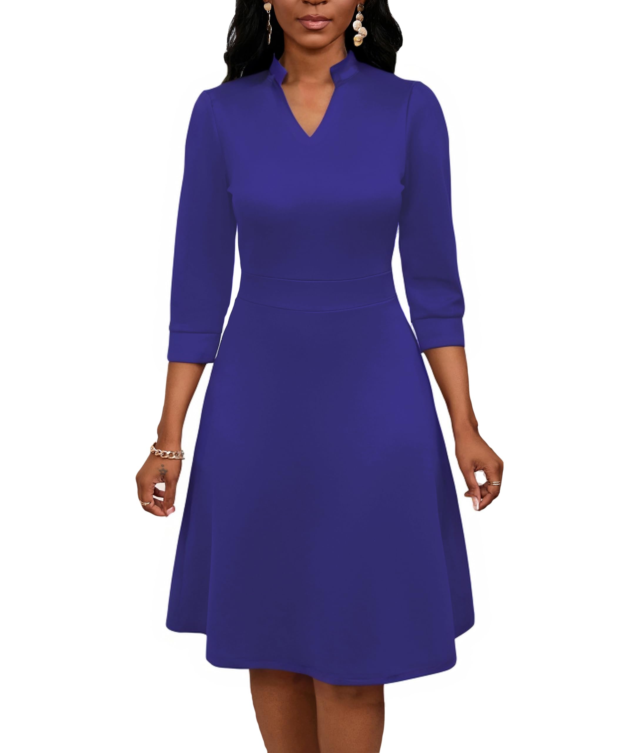 PerZeal Womens Wrap Dress 3/4 Sleeve Midi Dress for Women V Neck Casual A-Line Dresses for Wedding Guest Party Cocktail Blue Small Karis Fashions