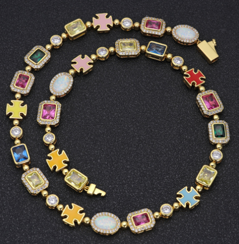 Gold-Plated Hip-Hop Gemstone Necklace Karis Fashions