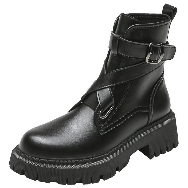 Women's Leather Martin Boots - Thick-Soled Short Style Karis Fashions