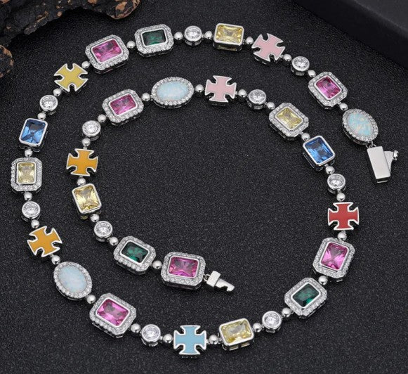 Gold-Plated Hip-Hop Gemstone Necklace Karis Fashions