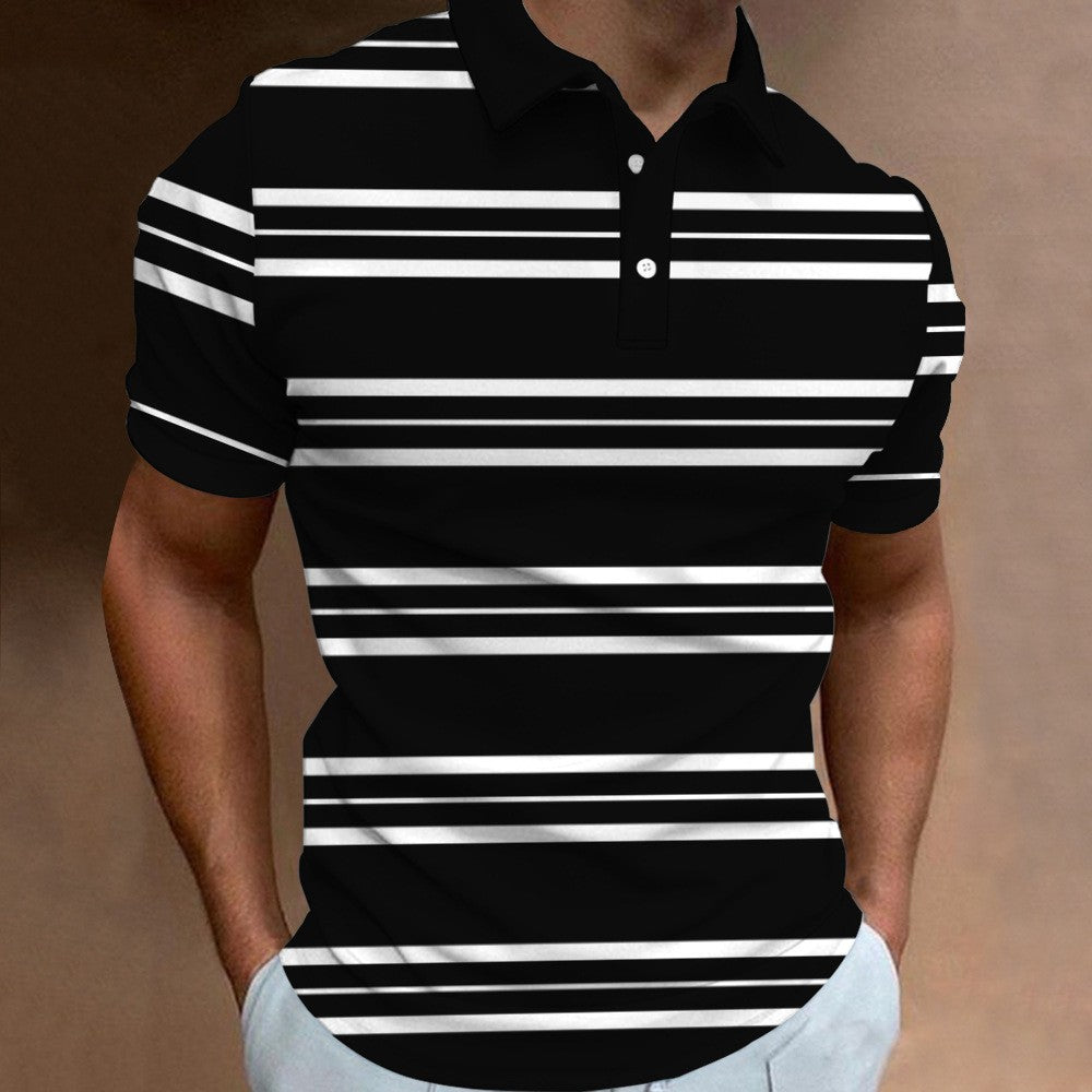 Men's 3D Digital Print Fashion Striped Polo Shirt Karis Fashions