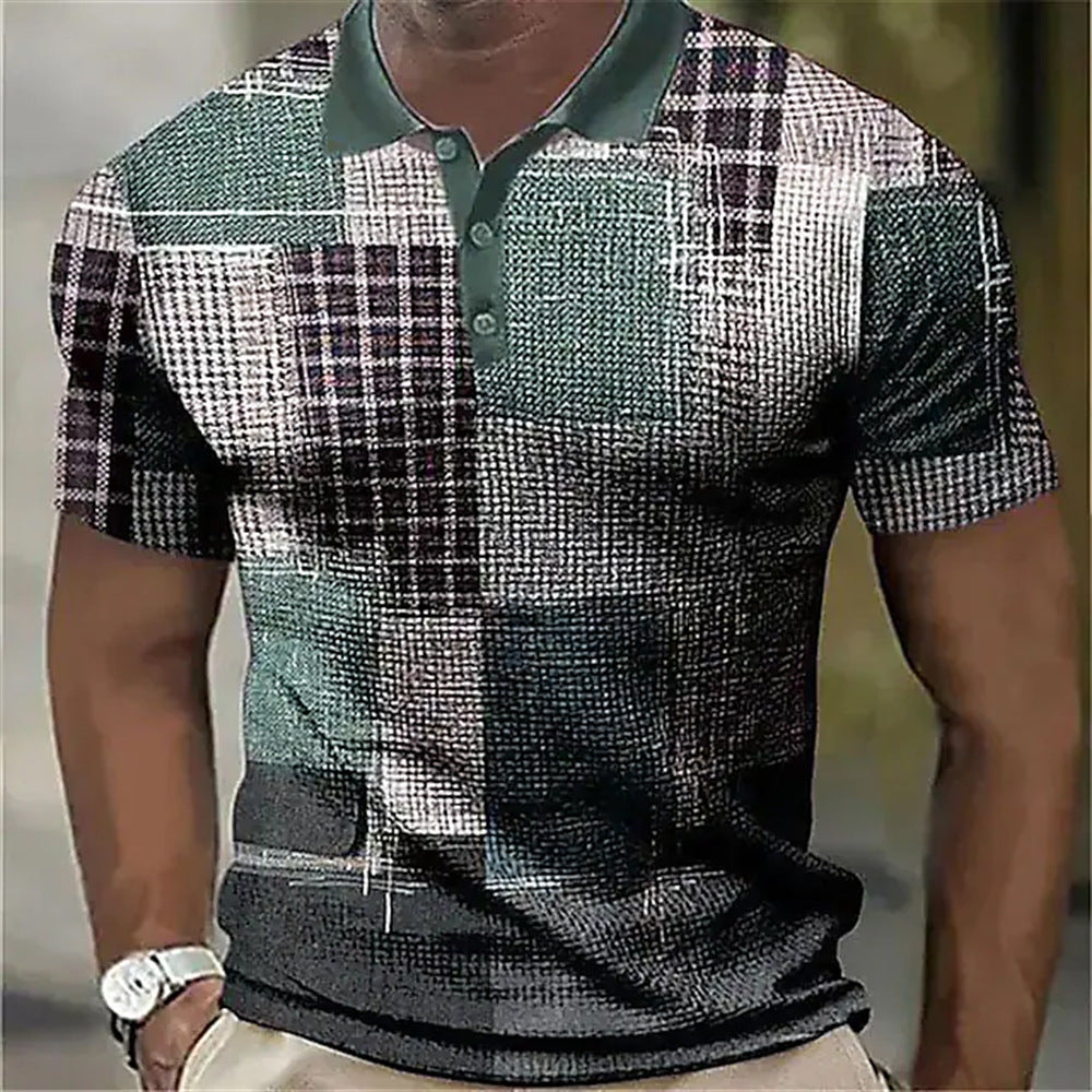 Men's 3D Digital Print Fashion Striped Polo Shirt Karis Fashions