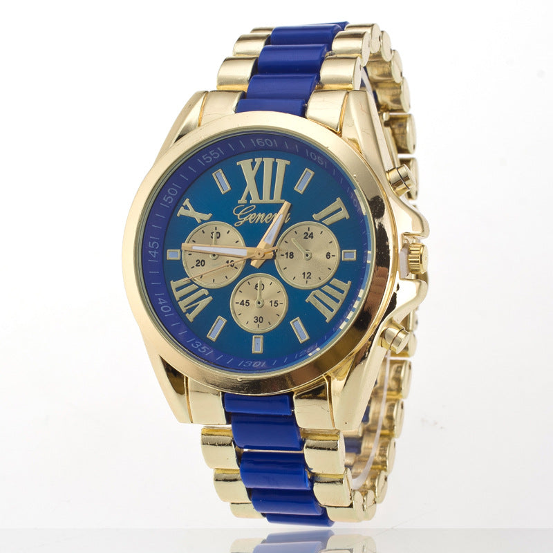 Watch with Three Eyes and Steel Band, Geneva Style Karis Fashions