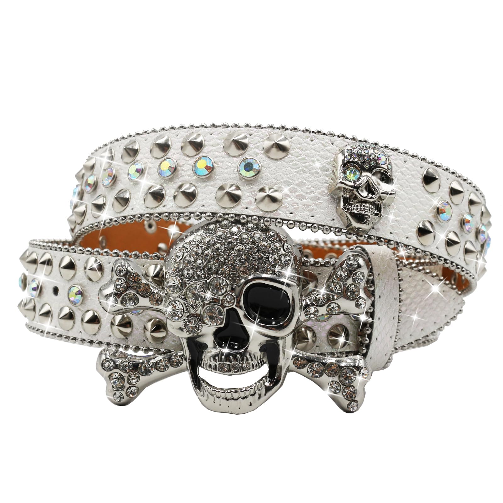 EVERBLTING Rhinestone Skull Belt for Men Women Studded Belts Skull Rhinestone Belt Men Women Bling Stylish Belt Cowgirl Belts Karis Fashions