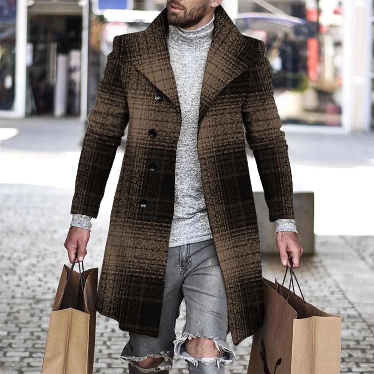3D Printed Men's Woolen Lapel Jacket Karis Fashions
