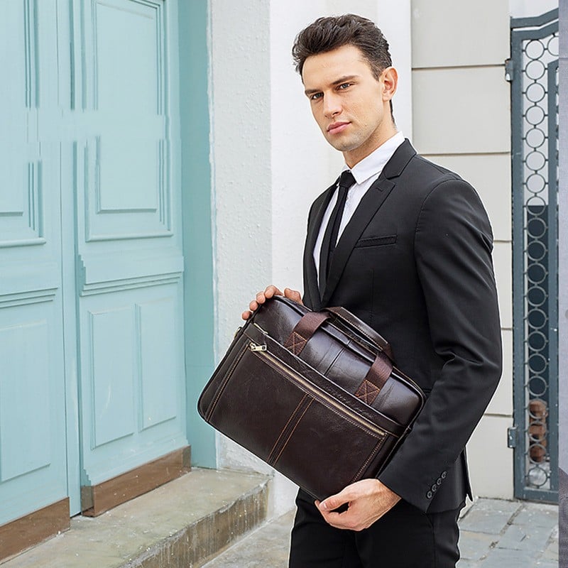 Men's Business Cowhide Laptop Briefcase Karis Fashions