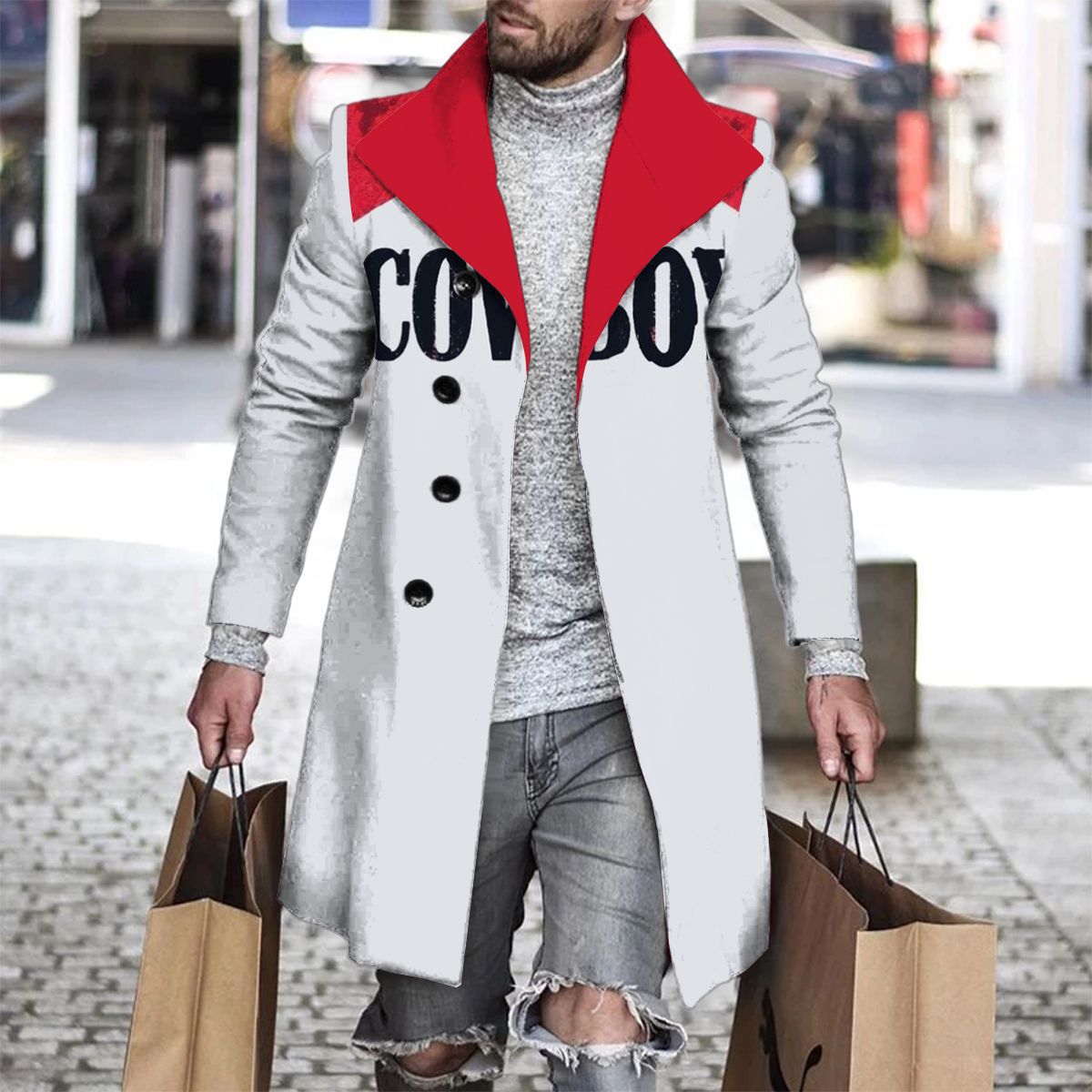 3D Printed Men's Woolen Lapel Jacket Karis Fashions
