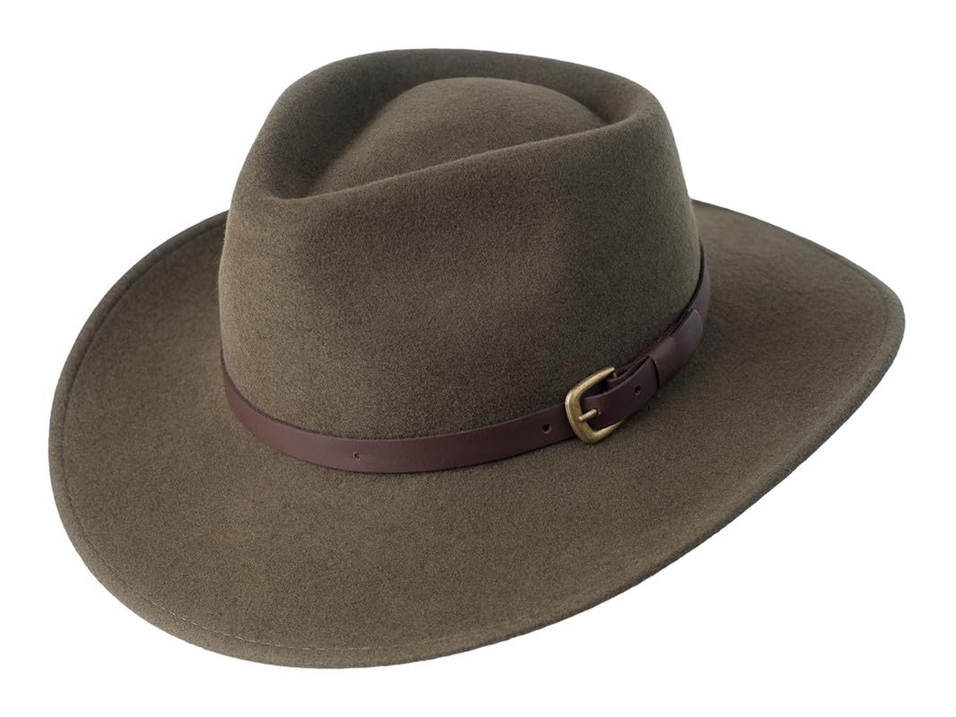 Bigalli Melbourne Wool Felt Fedora Hat for Women/Men Cowboy Hat Crushable Teardrop Winter Fall Hat Water Repellent | Moss Size S | Mens Safari Hat Traveler Hat Karis Fashions
