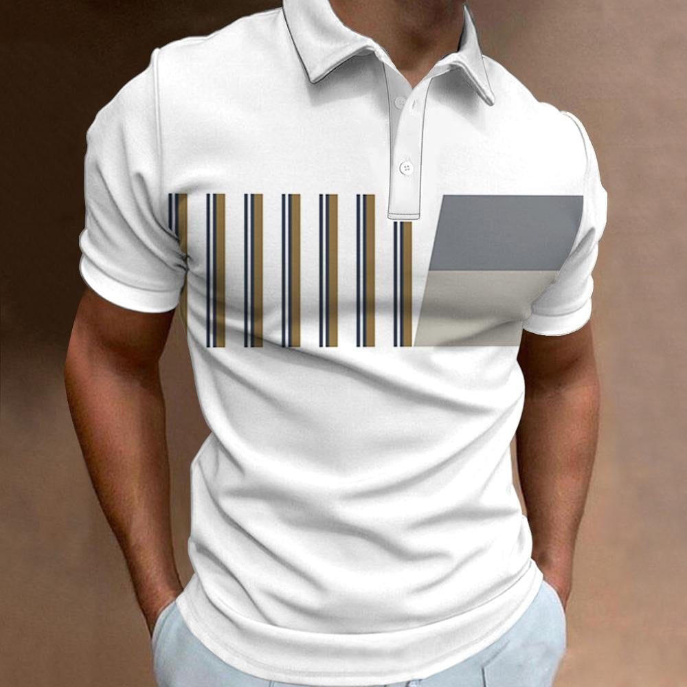 Men's 3D Digital Print Fashion Striped Polo Shirt Karis Fashions