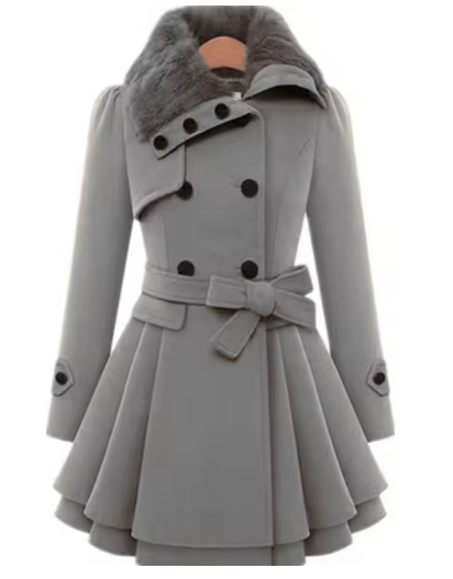 Women's Slim Double-Breasted Wool Coat – Mid-Length & Padded Karis Fashions