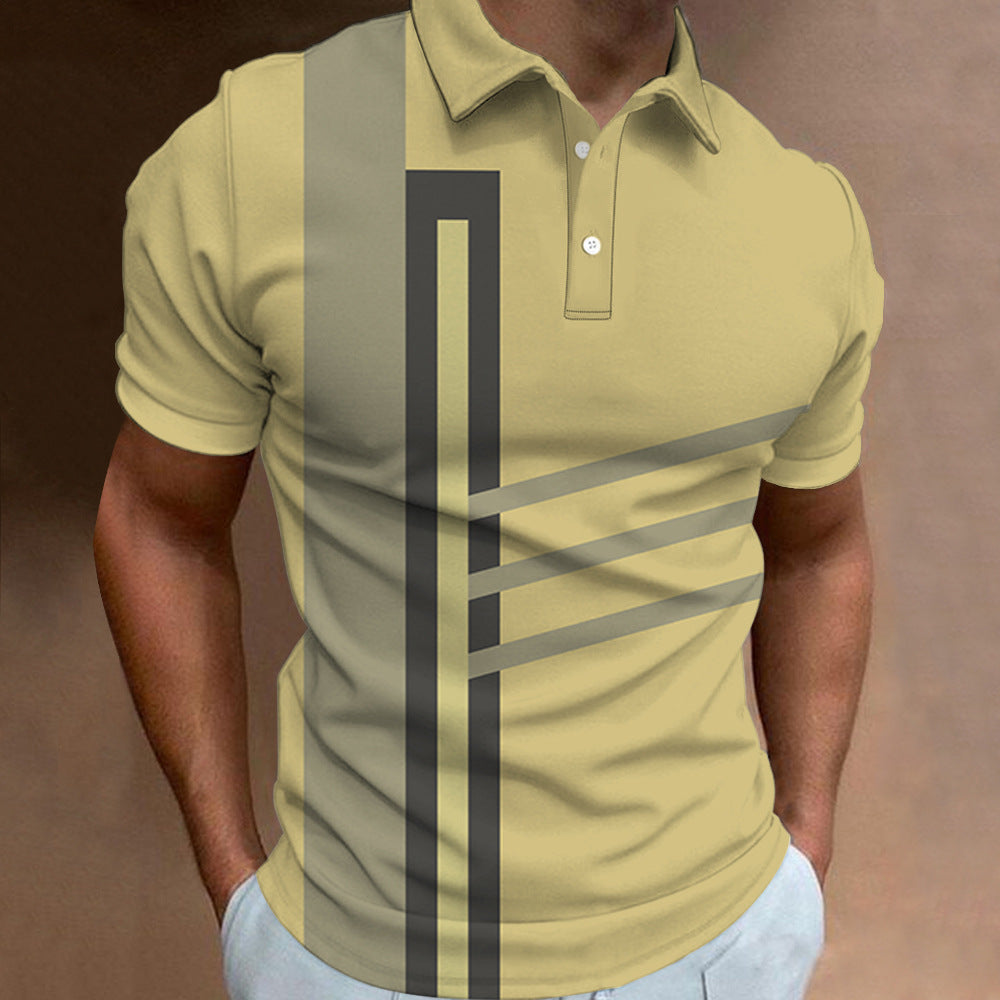 Men's 3D Digital Print Fashion Striped Polo Shirt Karis Fashions