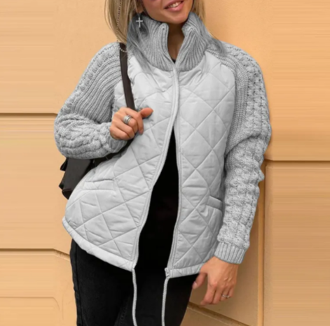 Stand Collar Cotton Jacket with Pockets – Women’s Winter Zip-Up Coat Karis Fashions