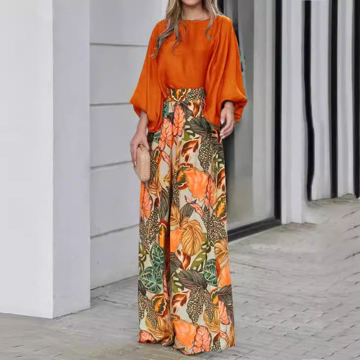 Summer Women's Outfit with Lantern Sleeves and Wide Leg Pants Karis Fashions