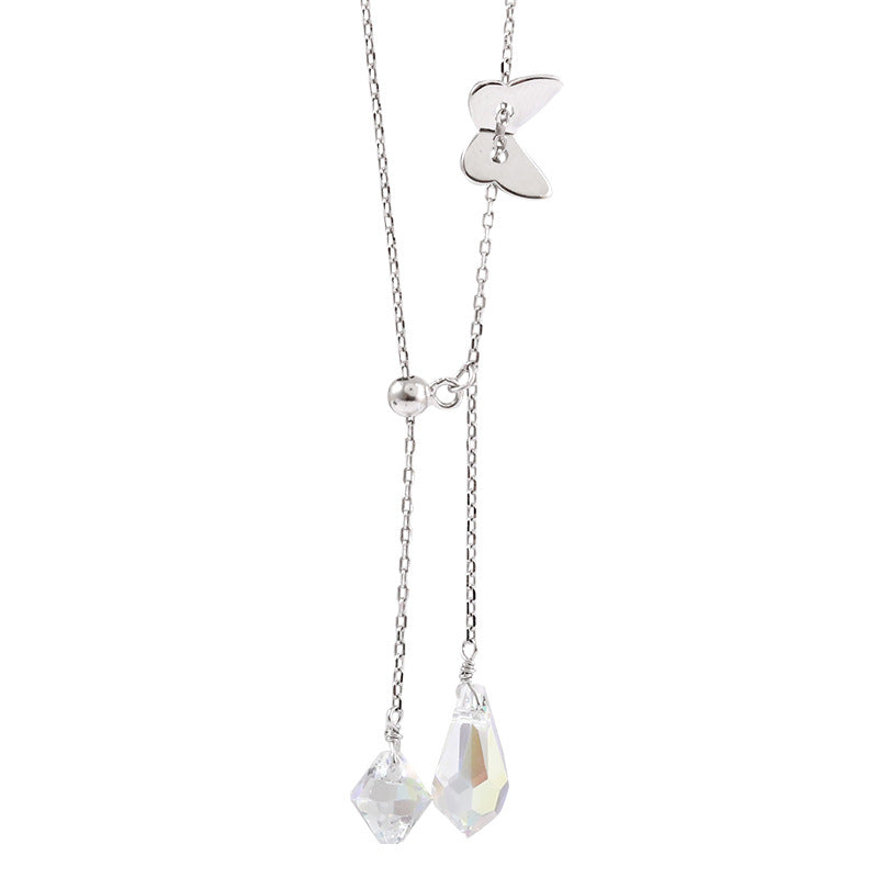 925 Silver Butterfly Waterdrop Tassel Necklace for Women Karis Fashions