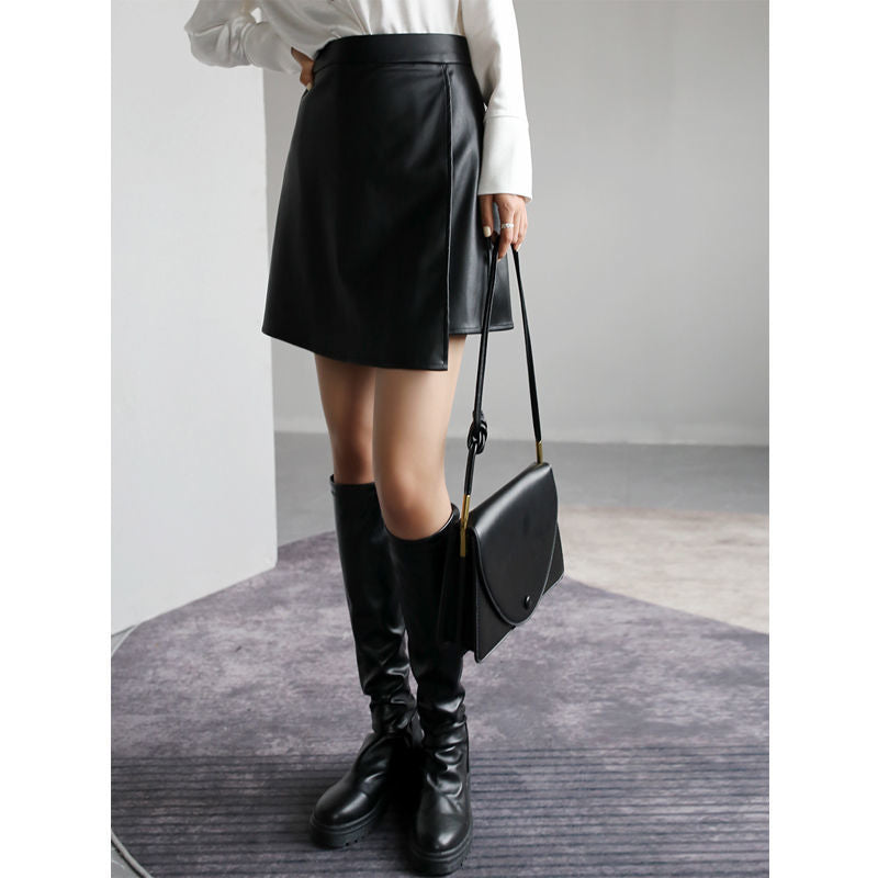 Retro High Waist PU Leather A-Line Women's Skirt Karis Fashions