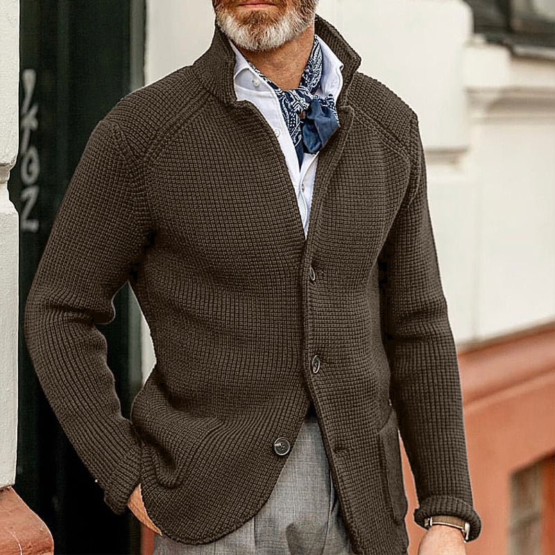 Men's Knitted Jacket with Stand Up Collar Cardigan Karis Fashions