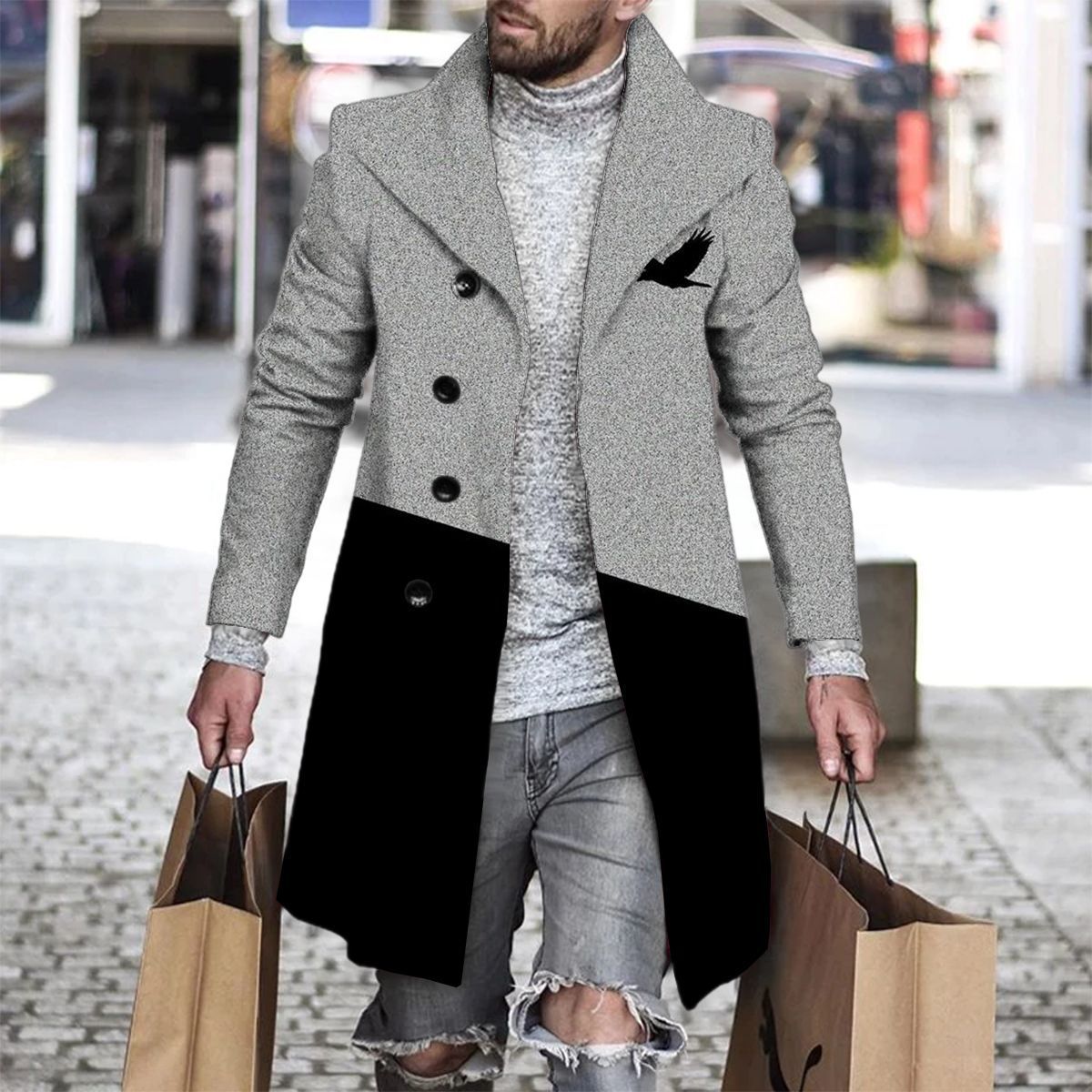3D Printed Men's Woolen Lapel Jacket Karis Fashions