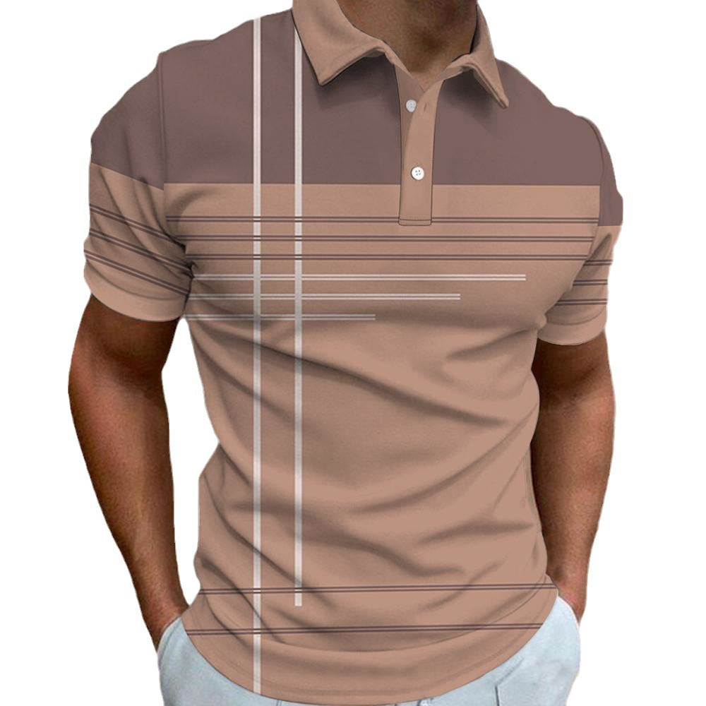 Men's 3D Digital Print Fashion Striped Polo Shirt Karis Fashions