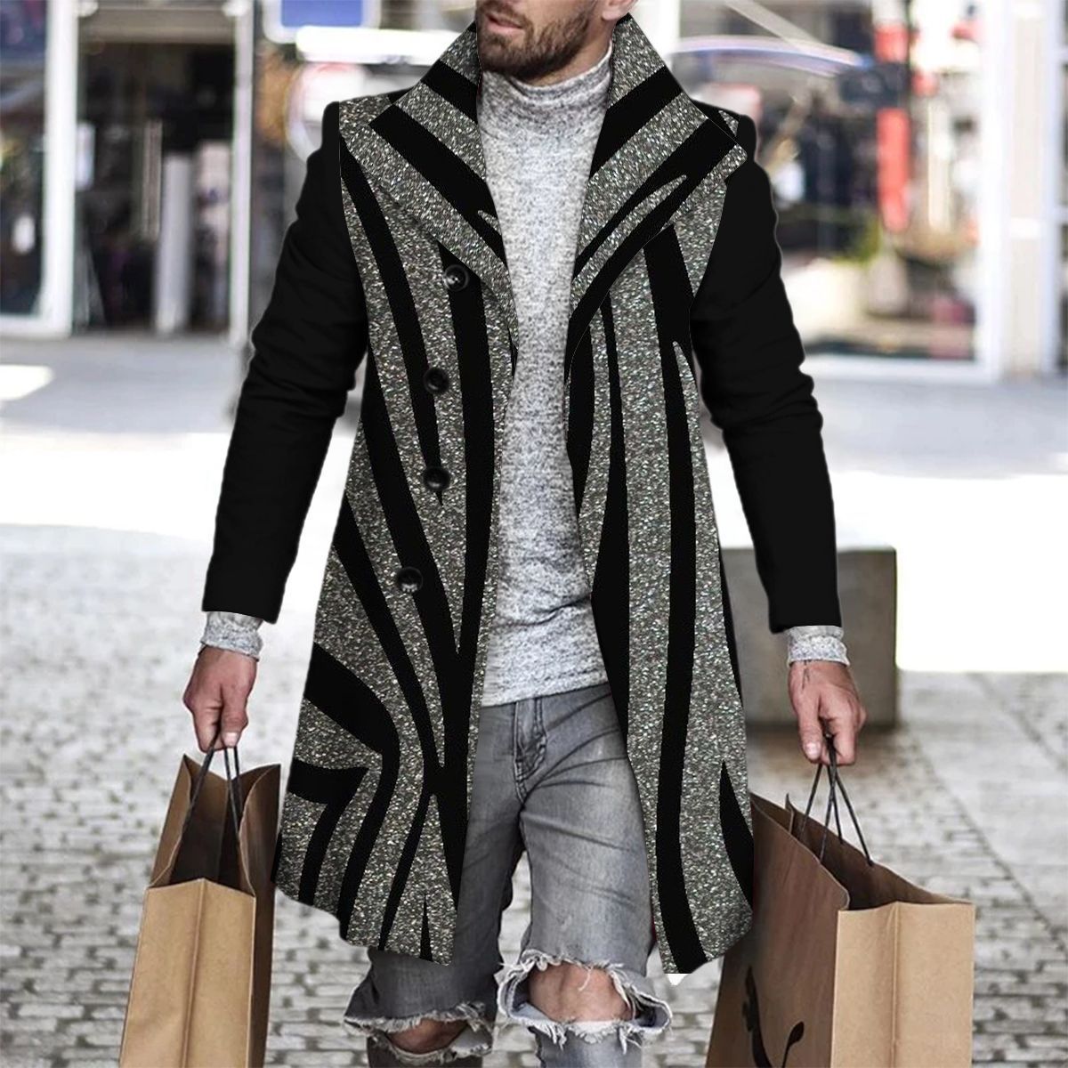 3D Printed Men's Woolen Lapel Jacket Karis Fashions