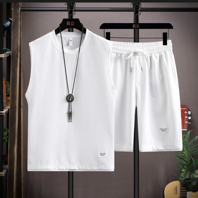 Men's Summer Waffle Set - Casual Sleeveless Outfit Karis Fashions