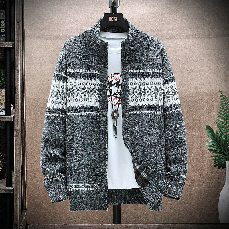 Men's Printed Stand-Collar Cardigan Jacket for Warmth Karis Fashions
