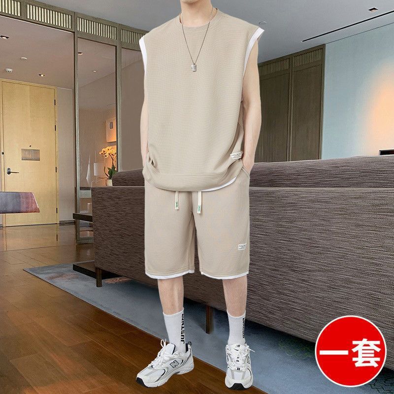 Men's Summer Waffle Set - Casual Sleeveless Outfit Karis Fashions