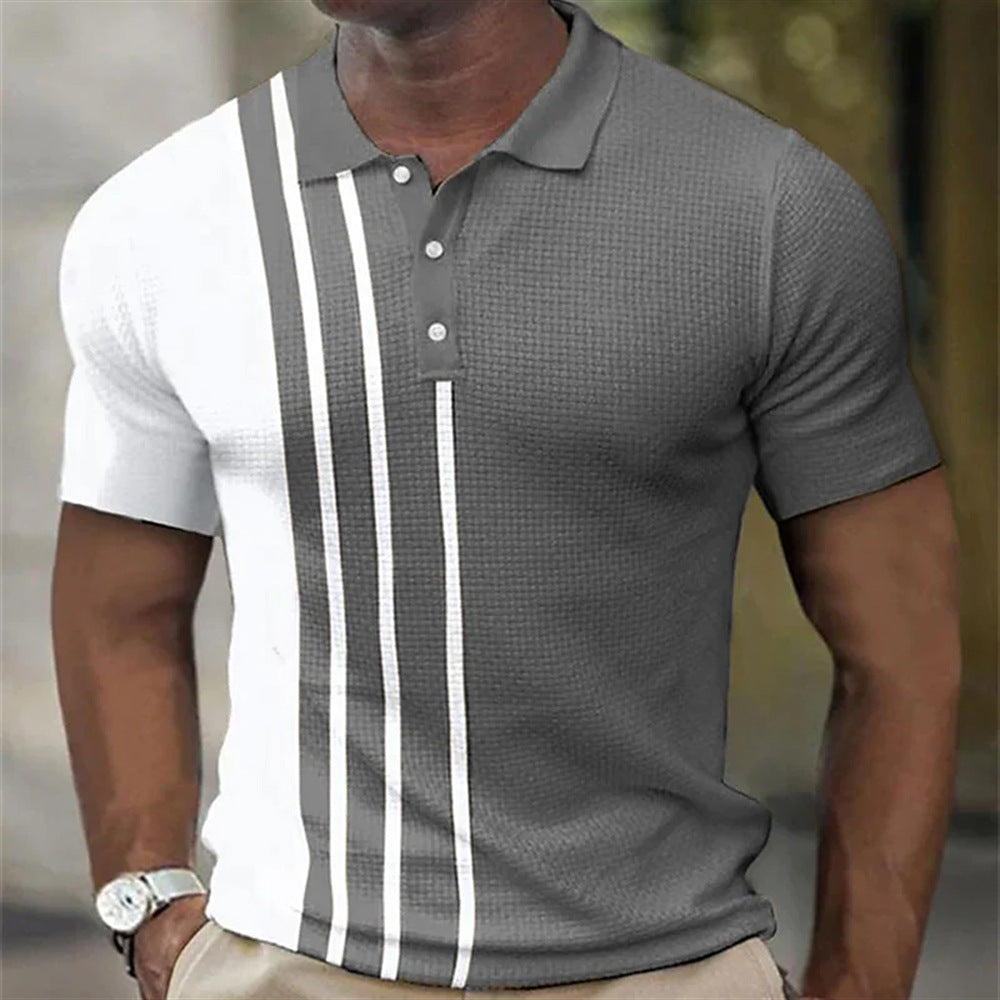 Men's 3D Digital Print Fashion Striped Polo Shirt Karis Fashions