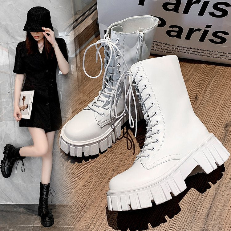 British Style Thick-soled Cross-strap Martin Boots Karis Fashions