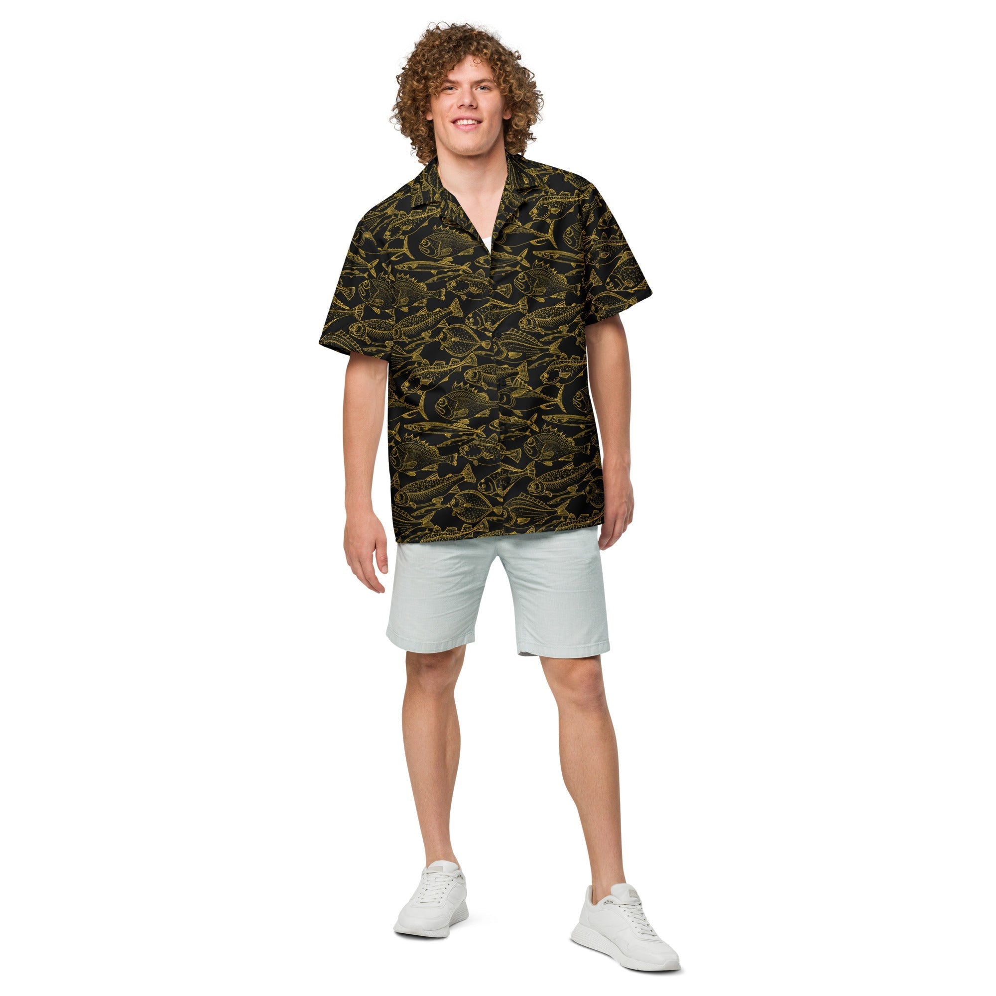 Sea of Gold Riches Hawaiian Button Shirt: Dive into Opulent Ocean Elegance! Karis Fashions